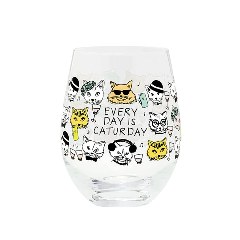 About Face Designs Hello Pets Collection - Wine Glass, 16-Ounce, Caturday